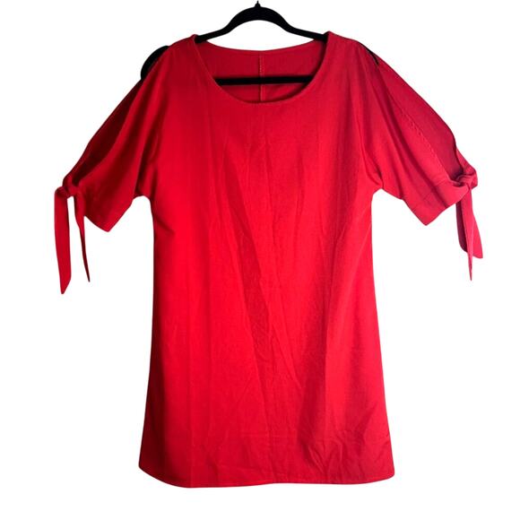 NWOT Womens Shift Tie Sleeve Round Neck Mini Dress Red Medium Casual Comfort - Picture 1 of 7